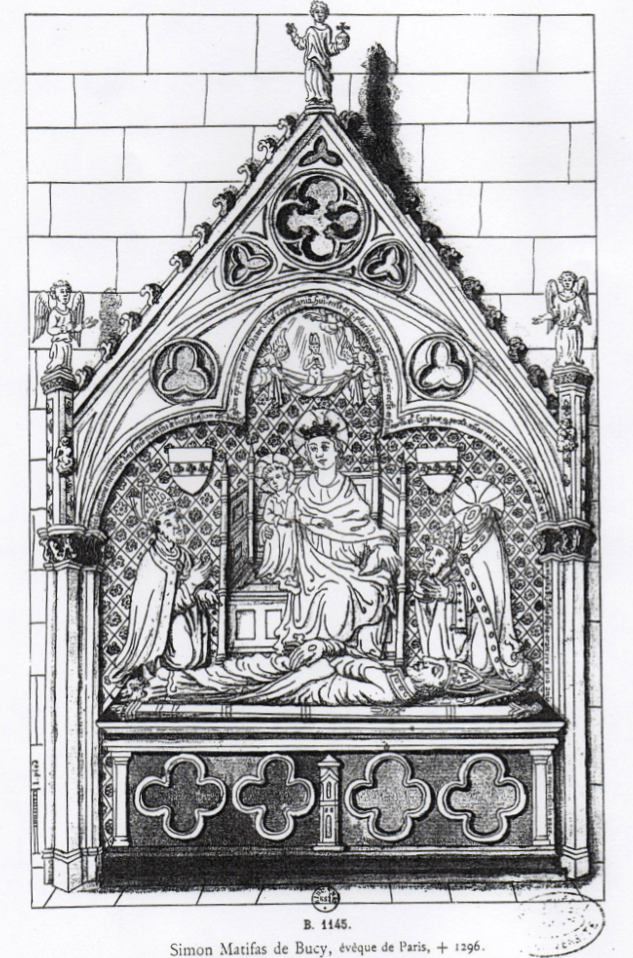 Dessin de la sépulture de Simon Matifas de Bucy, évêque de Paris mort en 1304