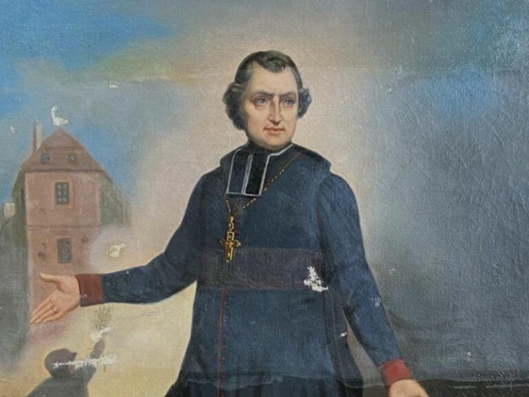 Détail du portrait de monseigneur Affre sur la barricade pendant sa restauration